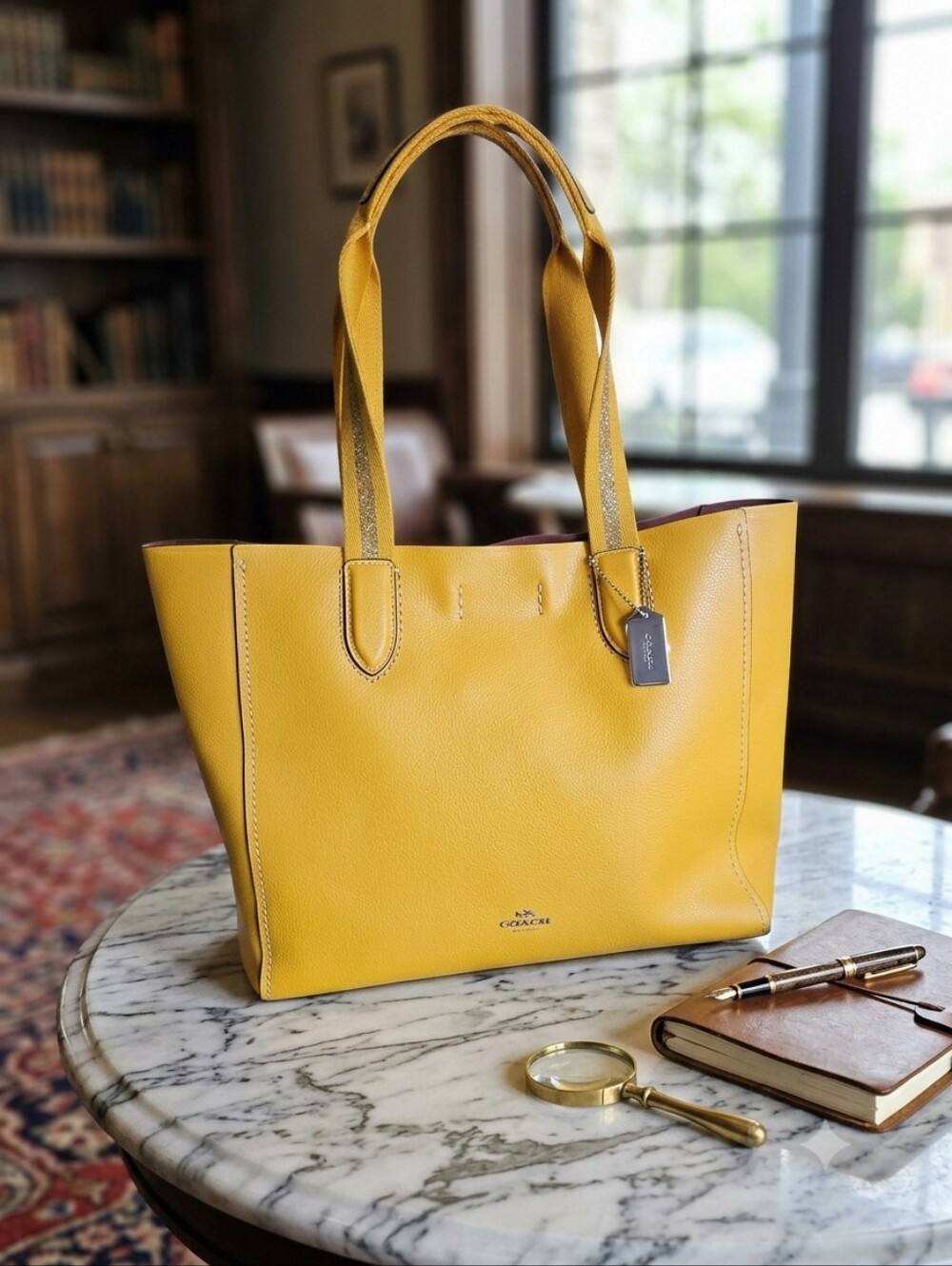Coach Derby Tote Canary Yellow Pebble Leather with Signature Tag NWOT